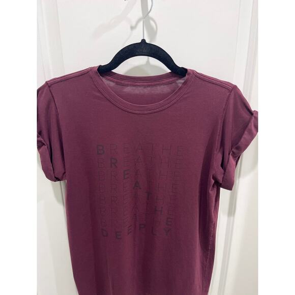 Lululemon “Breathe Deeply” Garnet Burgundy Roll Around Tee Shirt Sz 6 - Picture 2 of 4